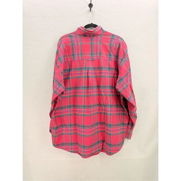 90s Duck Head Mens Red Green Plaid Classic Oxford Long Sleeve Button Down Shirt - Picture 2 of 8